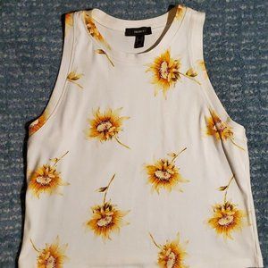 Forever 21 Plus Size White and Yellow Ribbed Tank Top